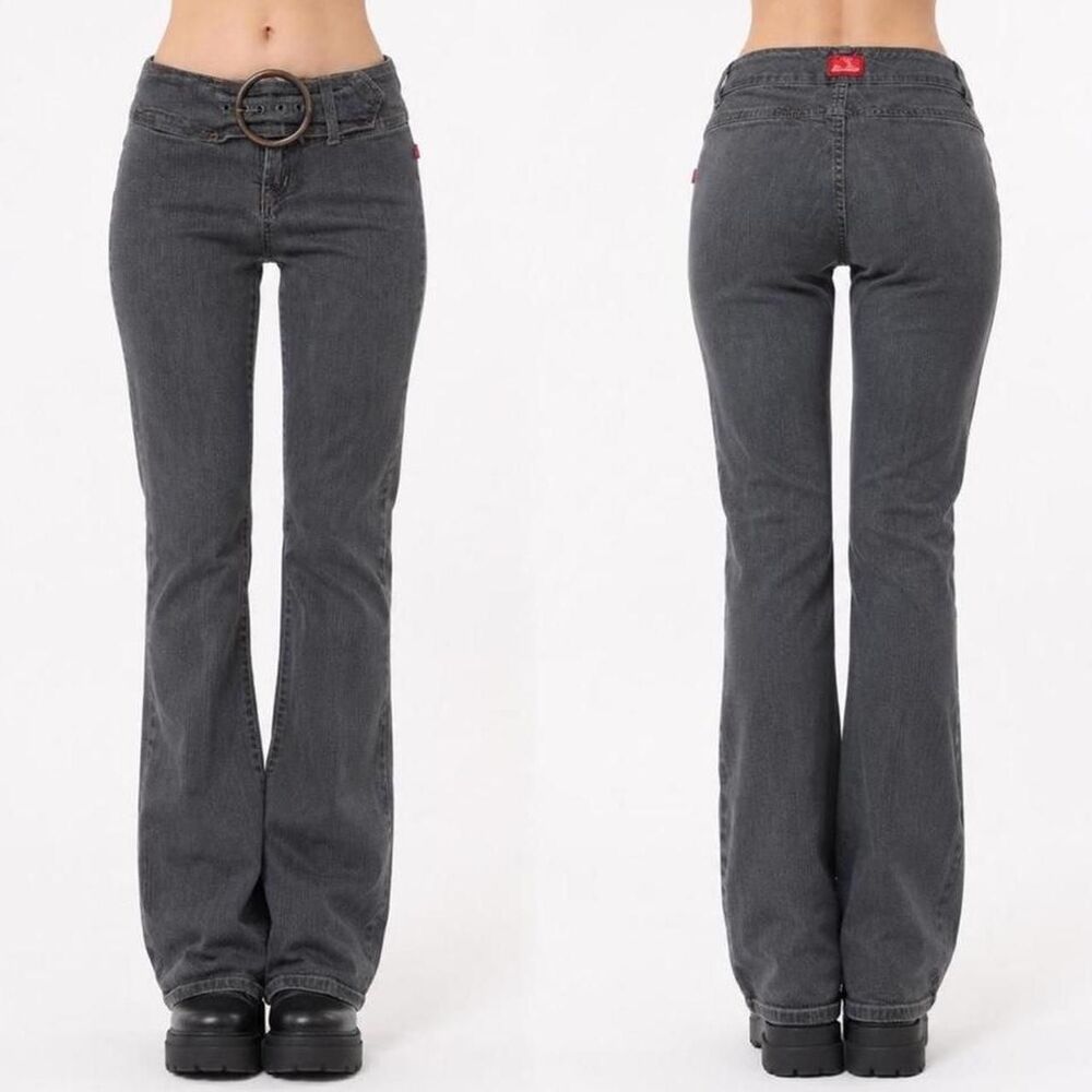 Y2K Hot Kiss Low Rise O Ring Buckle Bootcut Denim Jeans Size 5 Juniors Grunge